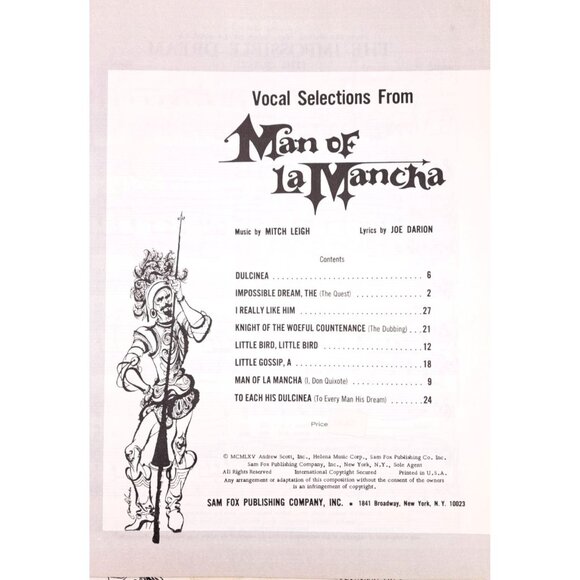Vintage Man Of La Mancha Sheet Music & Music Book Set Dulcinea Impossible Dream - Picture 8 of 13